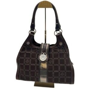 Versace Medusa Medallion Dark Brown Monogrammed Leather Trim Shoulder Bag Purse